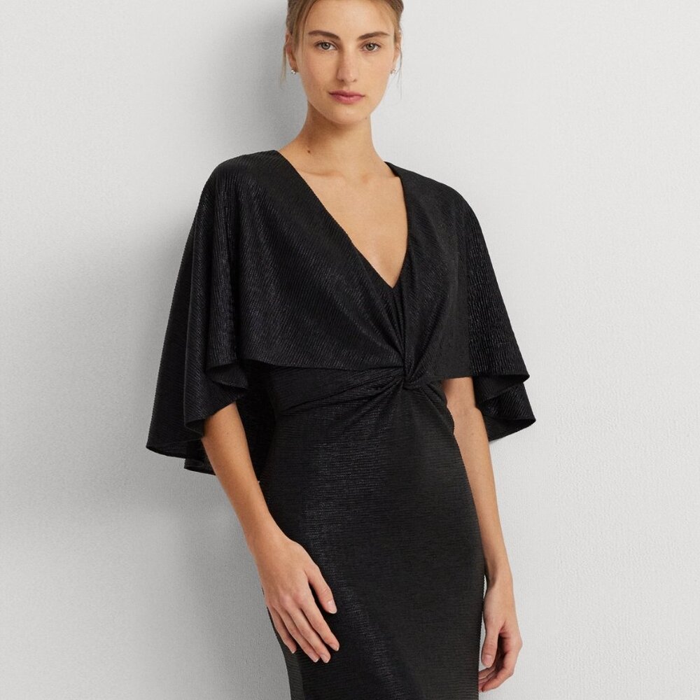 Lauren Ralph Lauren Metallic Knit Twist‑Front Cape Gown Women’s - Picture 4 of 6
